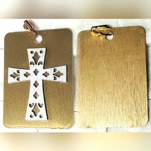 NEW Handmade Charm Pendant! Polished Gold Aluminum. Wood Victorian Steampk Cross